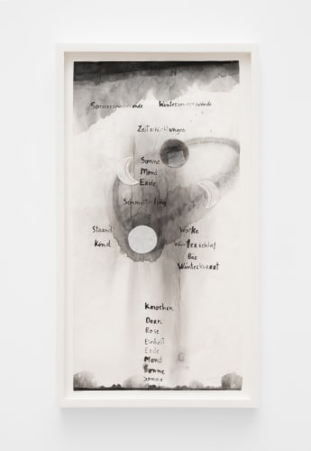 Karin Lambrecht, Untitled, 2020, Signed and date on verso Ink and embroidery on paper, Unframed: 49 x 24.5 cms (19 3/8 x 9 5/8 inches), Framed: 54 x 30 cms (21 1/4 x 11 3/4 inches)