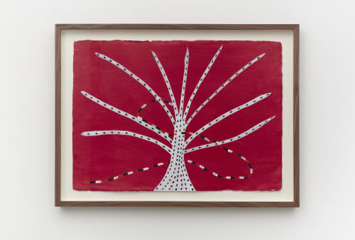 Sheroanawe Hakihiiwe, Hii hisirikipi hi au [Arbol blanco sin hojas / White tree without leaves], 2023, acrylic on handmade cotton paper