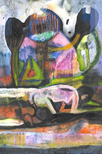 Margaux Smith, Forager, (detail), Ink and watercolour on color-aid paper, unique; 4 x 6 inches.