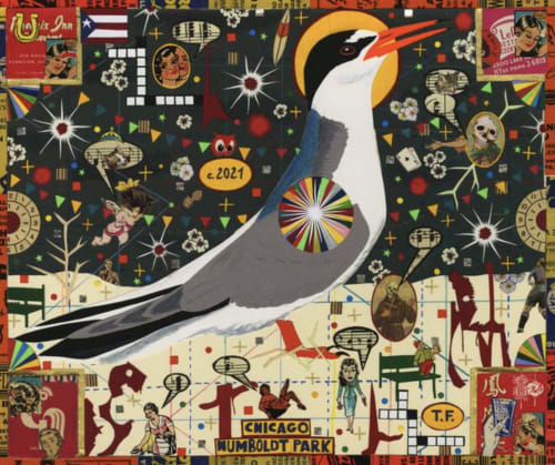 "Humboldt Park Tern (Longing for the Sea)" by Chicago artist Tony Fitzpatrick. The Cleve Carney Museum of Art, located in the McAninch Arts Center on the College of DuPage campus in Glen Ellyn, is slated to open "Tony Fitzpatrick: Jesus of Western Avenue" in October as part of its inaugural season. (Tony Fitzpatrick)
