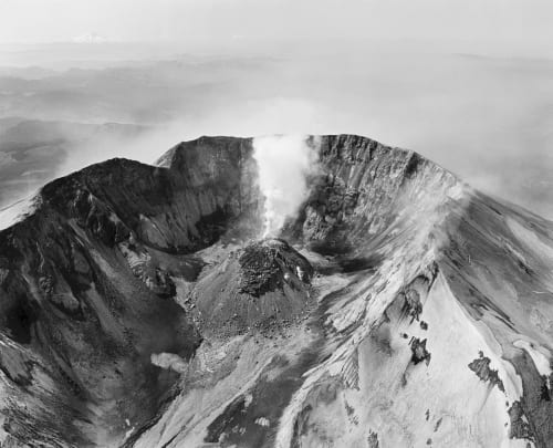 Frank Gohlke, Aerial view: looking South at Mt. St. Helens crater and lava dome, Mt. Hood and Jefferson in the...