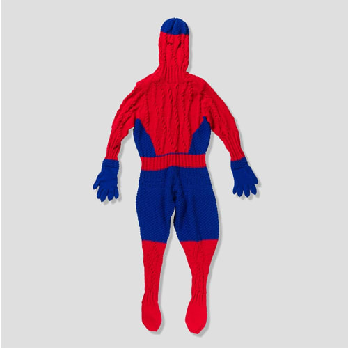 Mark Newport, Sweaterman 5, 2008, hand-knit acrylic with buttons, 80 x 24 in.