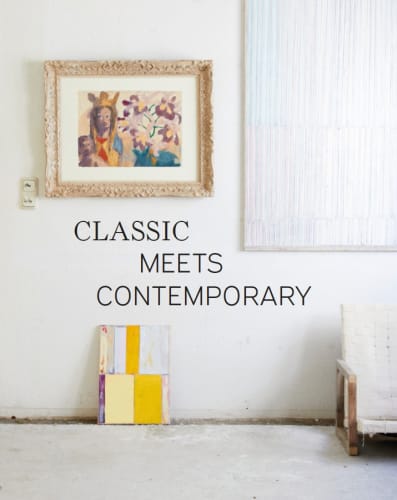 Emil Nolde, Madonnenstilleben mit Orchideen, um 1930/1940, Aquarell auf Papier, 35,2 x 47, 8 cm; Daniel Hörner, Ohne Titel, 2022, Vaseline, Wachs, Pigmente auf Nessel, 45 x 34 cm