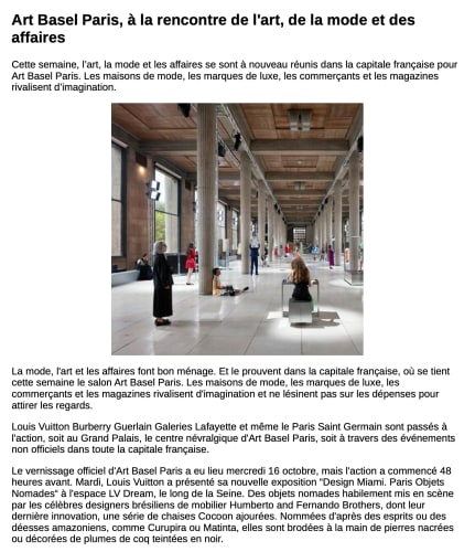 Art Basel Paris, à la rencontre de l'art, de la mode et des affaires