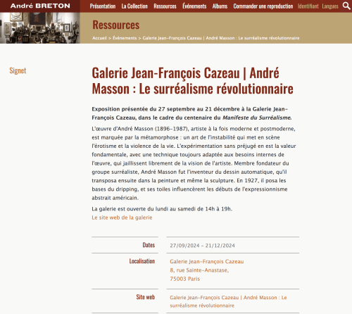 Galerie Jean-François Cazeau / André Masson : Le surréalisme révolutionnaire