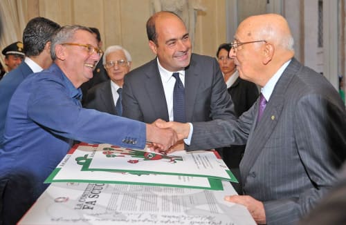 © Maggiore g.a.m. | Pablo Echaurren meets the President of Italy Giorgio Napolitano at Quirinale (2011)