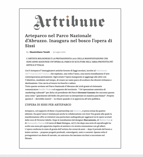 Arteparco nel Parco Nazionale d’Abruzzo. Inaugura nel bosco l’opera di Sissi