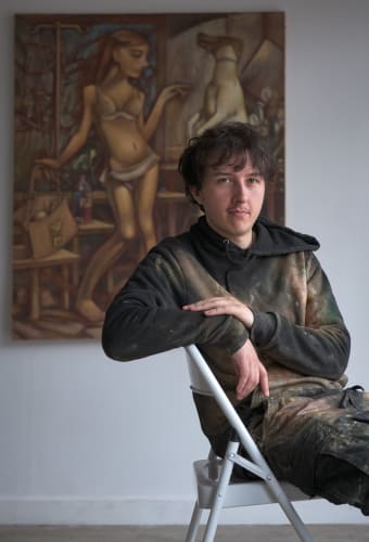 Fischer Mustin in his studio, Glasgow (UK), 2025 | Photo by John McKenzie