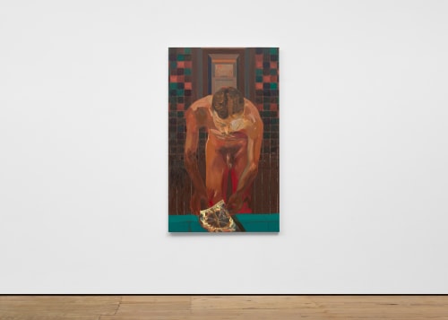 Anthony Cudahy, "smoke sun, ocular migraine, torture wheel", 2023. Oil on linen, 152.4 x 91.4 cm | 60 x 36 in. Photo: Lance Brewer