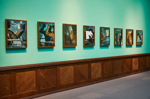 Works by Sheida Soleimani, an Iranian American artist, in the Pennsylvania Academy of Fine Arts. Credit...Aaron Richter for The New York Times