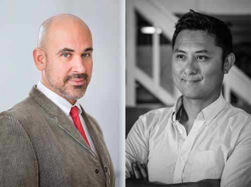 Carter foster wearing suit and Lordy Rodriguez wearing white button down