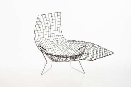 Harry Bertoia, Artist-made Prototype for the Asymmetric Chaise Lounge, c. 1952, brazed and chrome plated steel wire on steel rod base, 37 x 53 x 32 1/2 inches.
