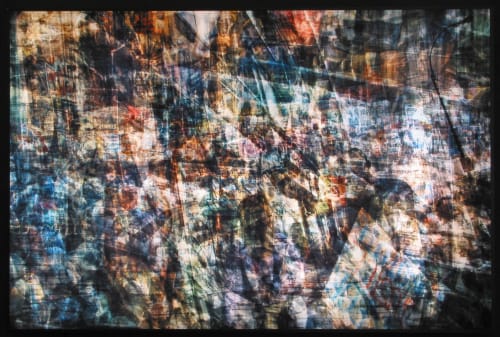 Jim Campbell, "Political Protest New York 2004 (II)," 2005, light box with color transparency, 48 x 72 x 5 inches