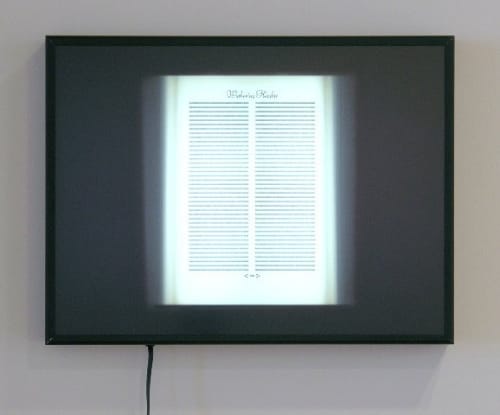 Jim Campbell "Illuminated Averages 4 (Wuthering Heights Random House 1945)," 2000, lightbox with Duratrans print, 19 x 25 x 3.5 inches