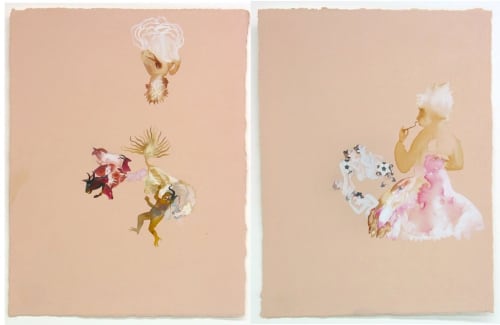 Shahzia Sikander, "Plush Blush 3 (a&b)," 2003, gouache and ink on hand clay-coated paper, 2 panels, each 15 x 11.5 inches