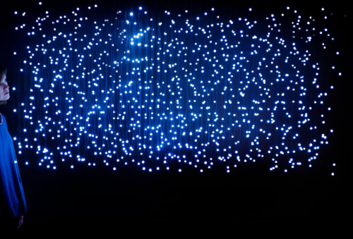 Exploded View (Commuters), 2011, by Jim Campbell. Courtesy Bryce Wolkowitz Gallery, New York and studio of Jim Campbell. © Jim Campbell. Photo: Linda Nylind