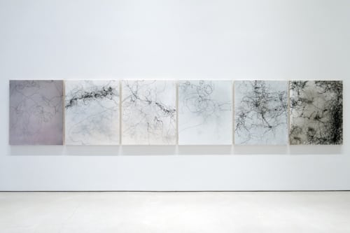 Emil Lukas, "Liquid Reflector 1-6," 2013, installation view. Photo courtesy of Sperone Westwater, New York