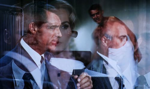 A still of North by Northwest in multiple layers.