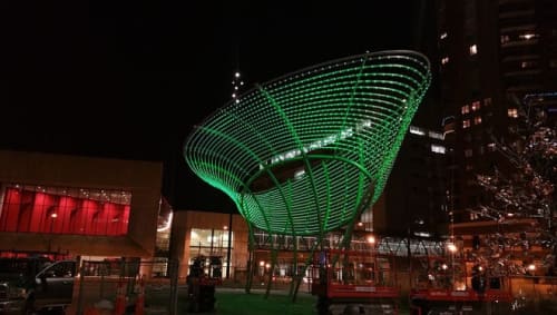 San Francisco artist Jim Campbell's team conducted a test run of the lights on "Swirl" at Cowles Commons earlier this month.