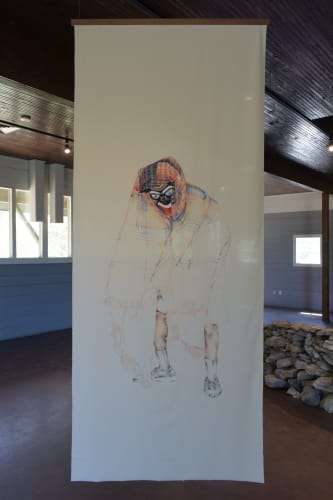 Armando Guadalupe Cortés, Tocallo (Self Portrait with Mask), 2022, oil pastel on linen, 96 x 42 in