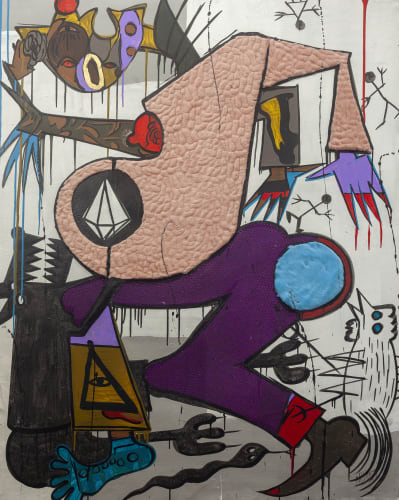 Blessing Ngobeni Mirror Soft Life #5, 2023, mixed media on canvas, 65 3/8 x 53 1/8 in, signed lower right corner