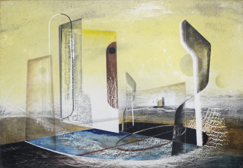John Tunnard (1900-1971) Lunar Synthesis, circa 1942. Courtesy of Jerwood Collection. © 2025 The Estate of John Tunnard. All rights reserved. DACS
