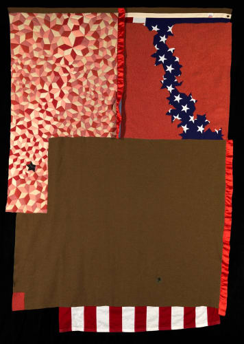Marie Watt, Edison's Flag, American flag (from U.S. military burial) with wool blankets, satin, and thread. 2004.