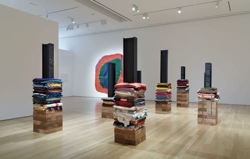 Marie Watt installation view from the exhibition Sun Drinks White, March 24 – July 30, 2023. Image courtesy of Nerman Museum of Contemporary Art and photographer Ed Schempf.