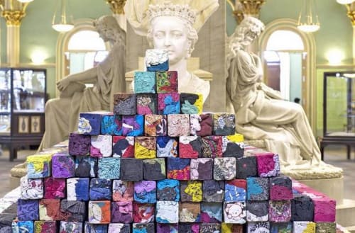 Stacked up: Manish Nai’s untitled pyramid features long narrow bars of garments glued together.