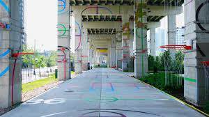 Post-pandemic, will you spend more time playing outside? This installation by Esmaa Mohamoud is appearing at The Bentway this summer. (Julian Romano)