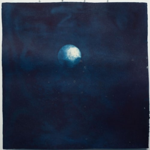 Miya Ando, 2 Full Moon (Jugoya) August 3 2020 (2020) Indigo and micronised pure silver on Kozo paper. 99.1 x 99.1 cm. Courtesy Sundaram Tagore Gallery.