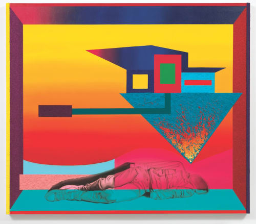 Jamaal PetermanYou Know It's Coming, 2020, oil, vinyl, glitter, and sand on canvas, 70 by 80 inches; at James Fuentes.