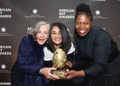 Left to right: Alice Walton, Ghada Amer, and Mary Sibande, recipients of the Smithsonian's African Art Award.