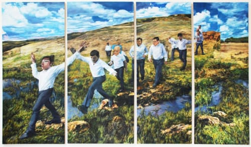 Su Su, The Wall, 2016. Oil on canvas, 188 x 72 in. Photo: Jamie Gruzska.