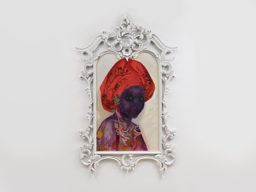 Firelei Báez’s Untitled, 2018, oil on canvas with frame, 65 x 50 in. COURTESY THE ARTIST AND KAVI GUPTA, CHICAGO