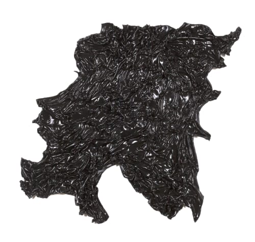 Allana Clarke, To Tend, 2021. 30 Second super hair bonding glue (rubber latex, black carbon dye, Ammonium Hydroxide) 38 x 39 x 3 in. Courtesy Kavi Gupta Gallery.