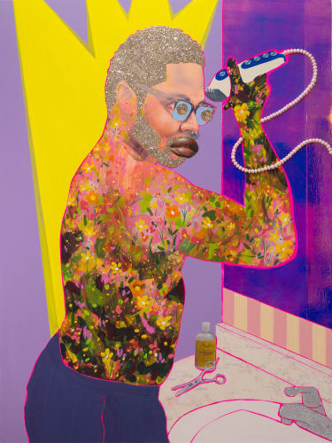 “Michael” (2018) by Devan Shimoyama, from his show “Cry, Baby,” at the Andy Warhol Museum.Credit...Devan Shimoyama, Richard Gerrig and Timothy Peterson
