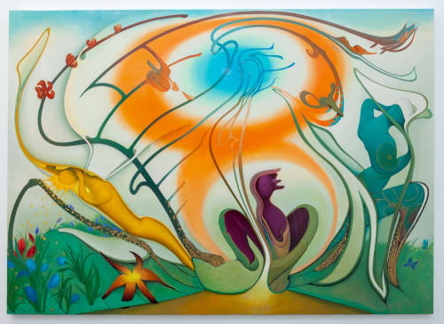 Inka Essenhigh, The Blazing World, 2019. Enamel on canvas 60 x 84 x 2 in