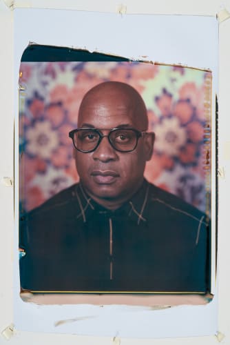 Glenn Ligon, photographed at the Elinor Bunin Munroe Film Center in New York City on July 30, 2021. Portrait by Mickalene Thomas and Racquel Chevremont