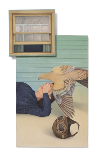 Arghavan Khosravi, Shelter, 2020. Acrylic on cotton canvas over wood panels. 24 x 14 x 2.25 in. Image courtesy of the Currier and Julia Featheringill.