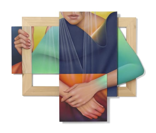 Arghavan Khosravi, Boundaries, 2020. Acrylic on cotton canvas over wood panels, poplar wood frame. 28 x 34 x 2 in. Image courtesy of the Currier Museum of Art & Julia Featheringill