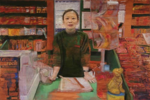 At the Spar: Tong, oil on linen, 100 x 150 cm