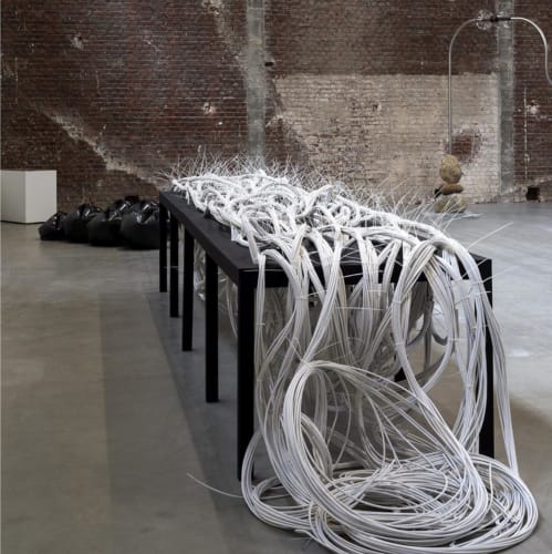 Installation view of Mounir Fatmi, Everything Behind Me 01 (2018-2020) at Our World Is Burning, Palais de Tokyo, Paris