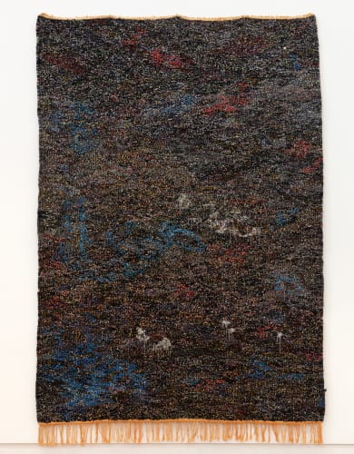 Igshaan Adams 'Dark comfort (i)', 2024, Cotton twine, cotton fabric, polyester braided rope, plastic beads and tiger tail wire, 276 x 186 cm.