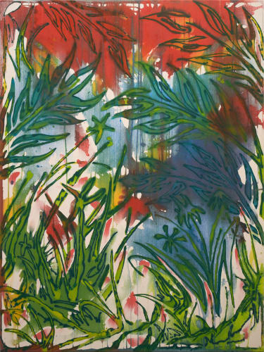 Saif Azzuz, Gathering Ferns, 2024, Acrylic on canvas, 203.2 x 152.4 cm.