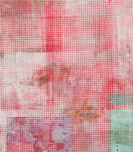 Mandy El-Sayegh, Net-Grid Study (chevron#2), 2021, Oil on silkscreened linen, 120 x 105 x 4.5 cm
