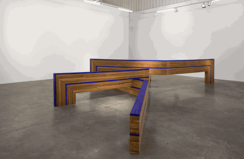 Mehdi Moutashar. 'Trois Angles à 135°', 2005. Wood and painted wood, elastic wire. 114 x 729 x 555 cm.