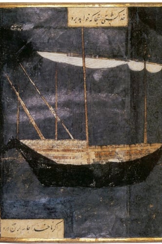 Making history … Shahpour Pouyan’s reworking of a 16th-century Persian miniature entitled God Sets the Course for the Ship, and Not the Captain. Photograph: Shahpour Pouyan/Lawrie Shabibi/Copperfield Gallery