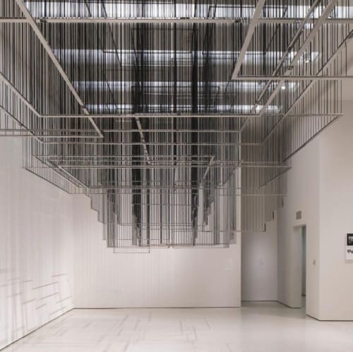 Installation View of Nadia Kaabi-Linke's 'Flying Carpets' at 'But a Storm Is Blowing from Paradise: Contemporary Art of the Middle East and North Africa', Solomon R. Guggenheim Museum, New York, April 29–October 5, 2016 Photography by: DAVID HEALD