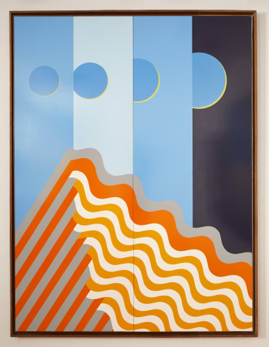 Mohamed Melehi, Volcanic, 1985, Cellulosic paint on wood, 200 x 150 cm. Courtesy of the Mohamed Melehi Estate.